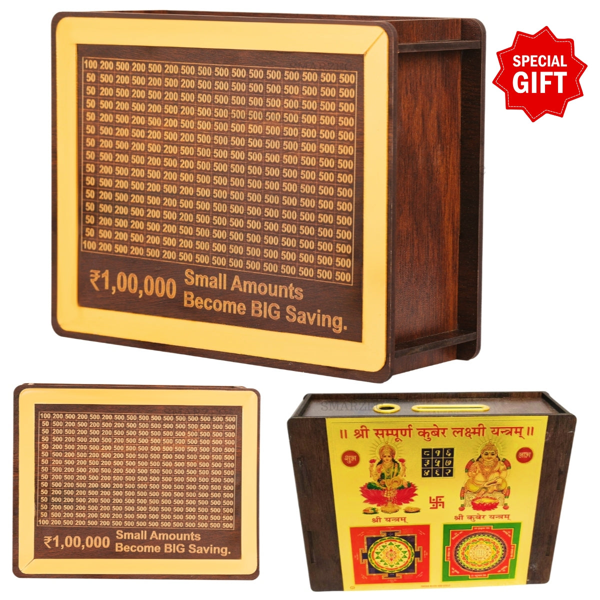 The Golden Wooden 1 Lakh Money Saving Piggy Bank With FREE Laxmi & Kuber Yantra for Money Manifestations