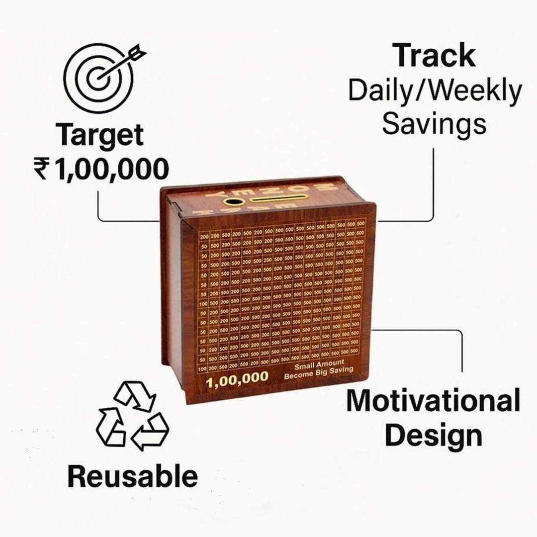The Golden Wooden 1 Lakh Money Saving Piggy Bank With FREE Laxmi & Kuber Yantra for Money Manifestations