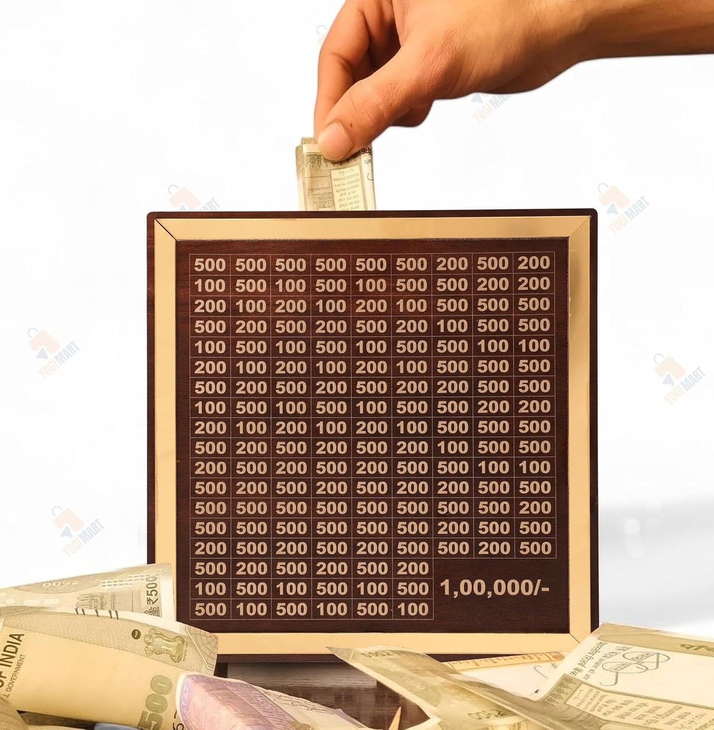 The Golden Wooden 1 Lakh Money Saving Piggy Bank With FREE Laxmi & Kuber Yantra for Money Manifestations
