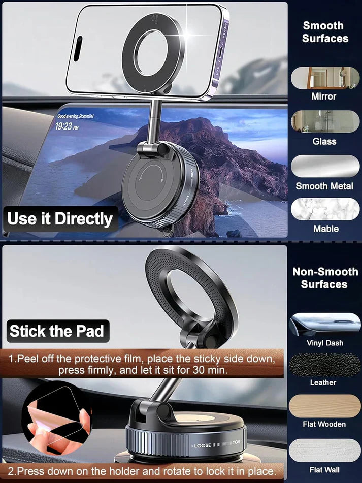 360° Magnetic Foldable Car Phone Holder | Strong Magnetic Grip Dashboard & Windshield Mount | Adjustable, Compact & Stylish Design