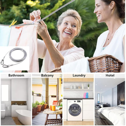 SteelRope™ Stainless Steel Wire Rope Clothesline With Hooks