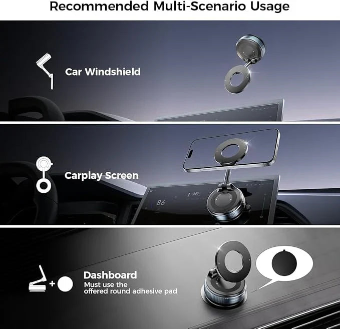 360° Magnetic Foldable Car Phone Holder | Strong Magnetic Grip Dashboard & Windshield Mount | Adjustable, Compact & Stylish Design