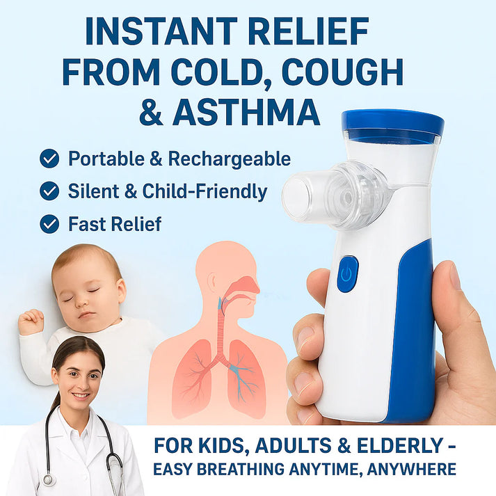 BreathyPRO™ Rechargeable & Portable Mesh Nebulizer Machine, For Adults and Kids, Travel and Household Use, Handheld Mesh Nebulizer For Breathing Problems