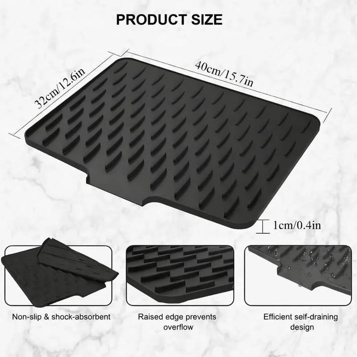 Silicone Dish Drying Mat with Smart Drainage Kitchen Mat | Dish Wash Dry Mat