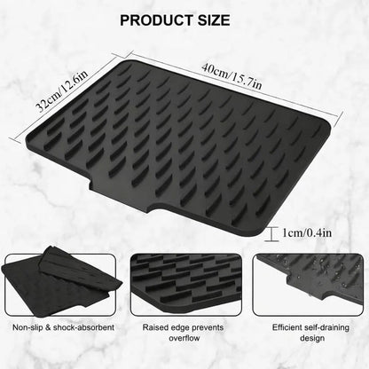 Silicone Dish Drying Mat with Smart Drainage Kitchen Mat | Dish Wash Dry Mat