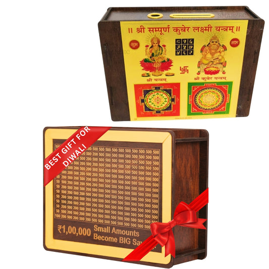 The Golden Wooden 1 Lakh Money Saving Piggy Bank With FREE Laxmi & Kuber Yantra for Money Manifestations