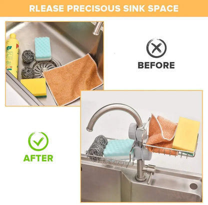 Kitchen Steel Sink Organizer - Get Free 3 Non-Scratch Dish Wash Cloth (worth 149/-)