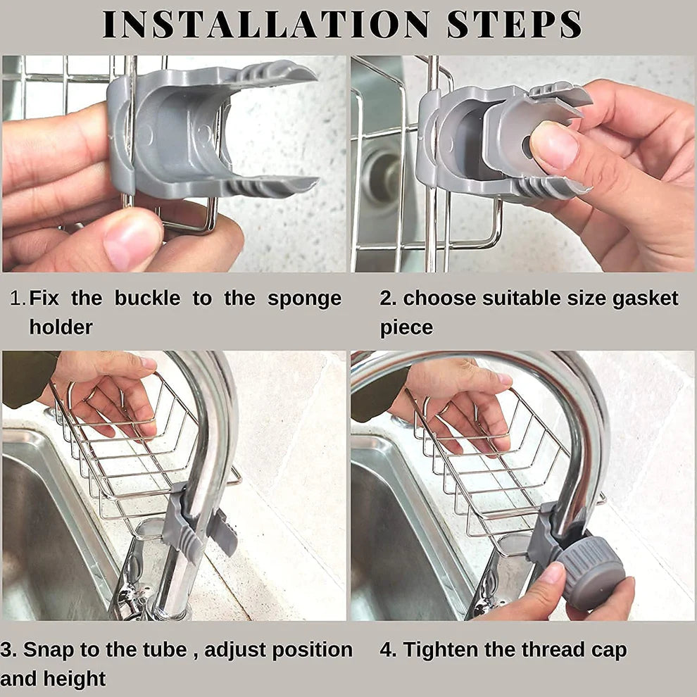 Kitchen Steel Sink Organizer - Get Free 3 Non-Scratch Dish Wash Cloth (worth 149/-)