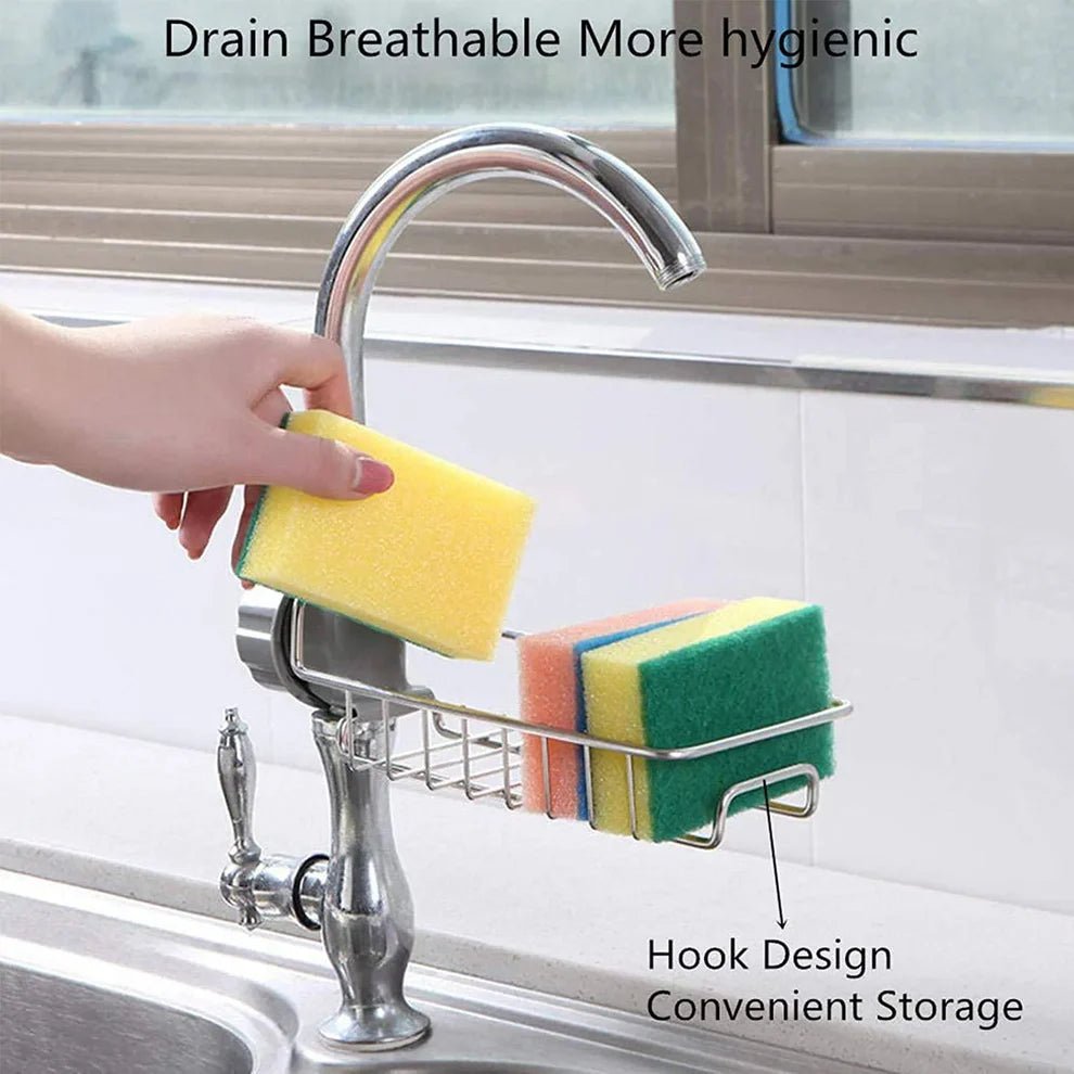 Kitchen Steel Sink Organizer - Get Free 3 Non-Scratch Dish Wash Cloth (worth 149/-)