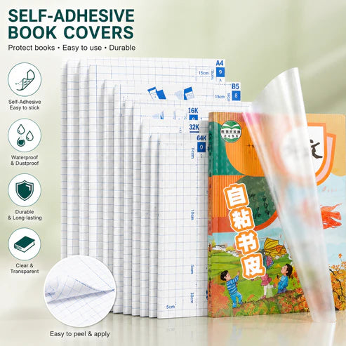 30 Self-Adhesive Waterproof & Transparent Book Covers - 30 Covers (Free Name Stickers) 🔥 Monsoon Sale