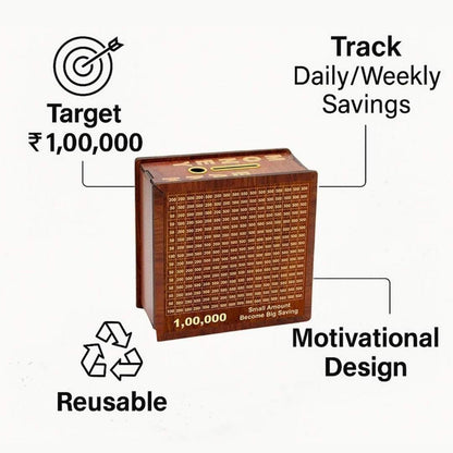 The Golden Wooden 1 Lakh Money Saving Piggy Bank With FREE Laxmi & Kuber Yantra for Money Manifestations