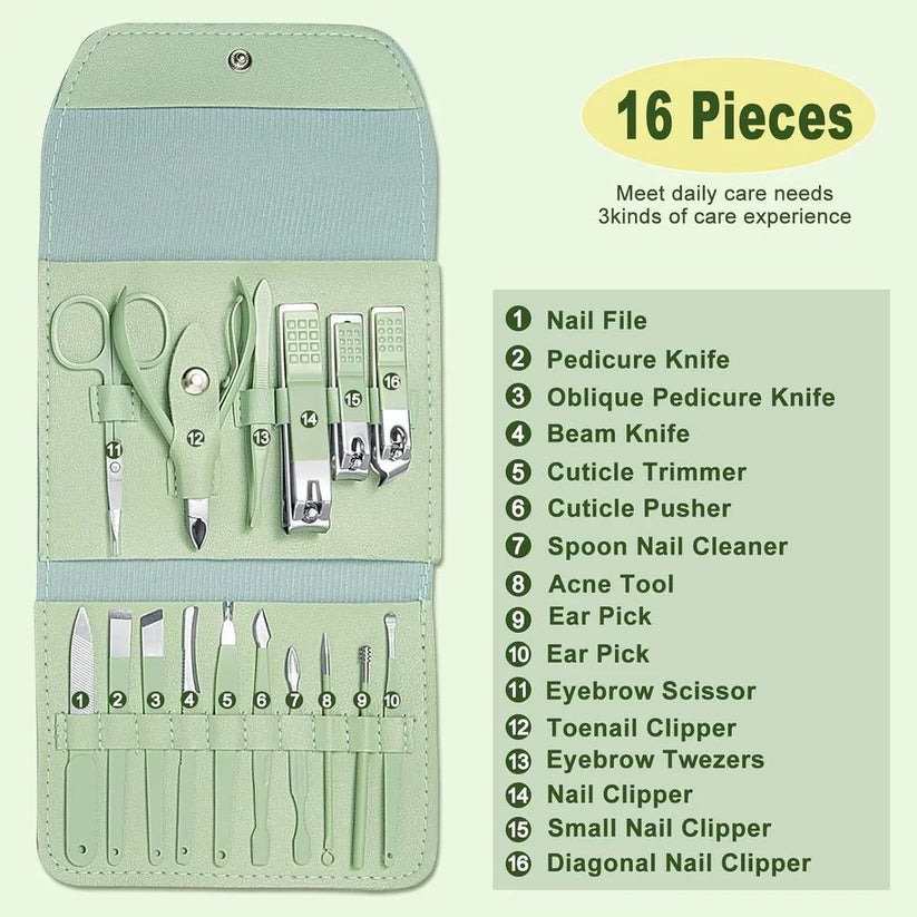 Manicure & Pedicure Nail Care Kit – 16 in 1 Professional Grooming Set with Case