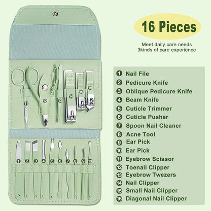 Manicure & Pedicure Nail Care Kit – 16 in 1 Professional Grooming Set with Case