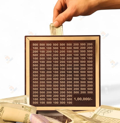 The Golden Wooden 1 Lakh Money Saving Piggy Bank With FREE Laxmi & Kuber Yantra for Money Manifestations