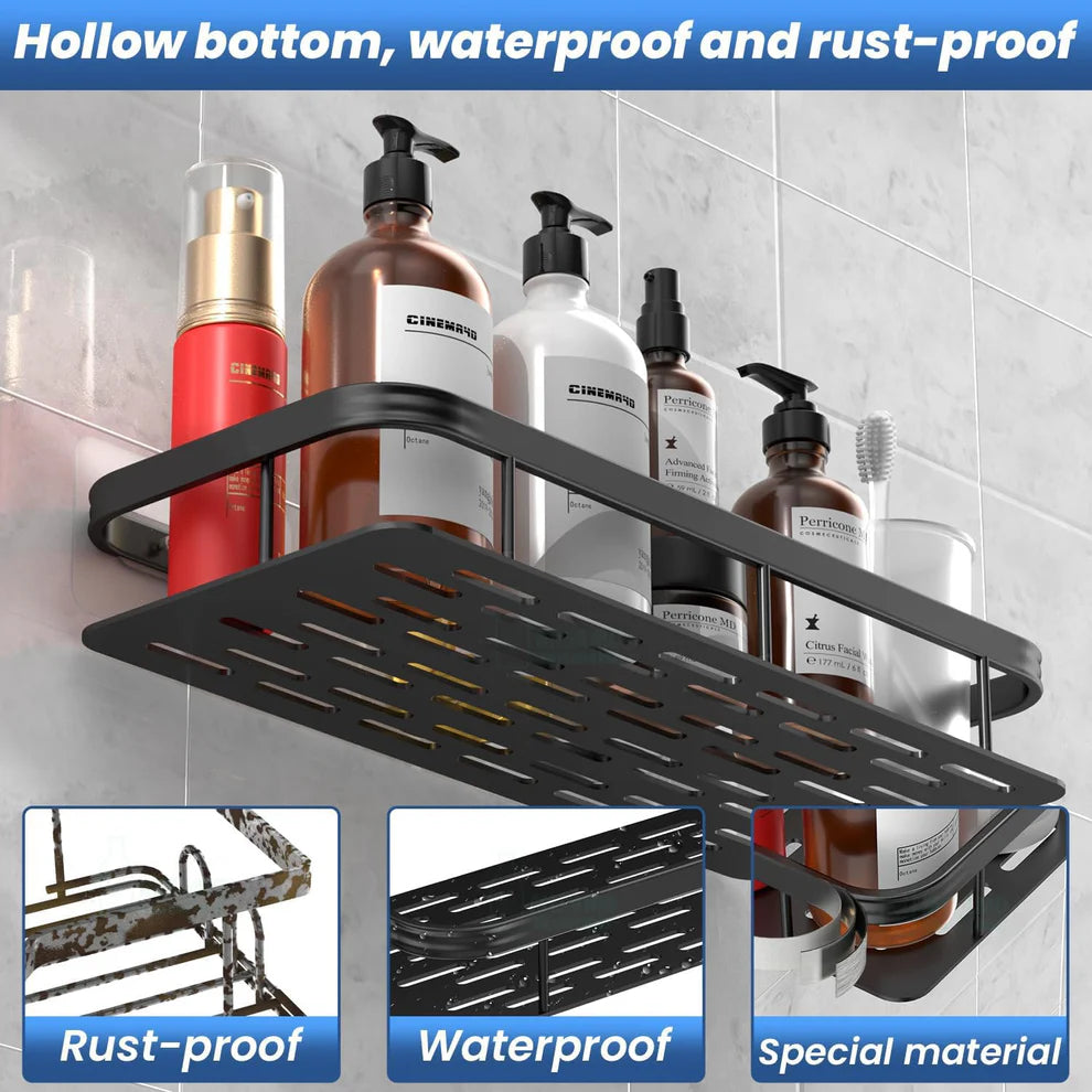 Premium Metal Home & Bathroom Wall Shelf Organiser, Black | Stylish Shelf Kitchen And  Bathroom