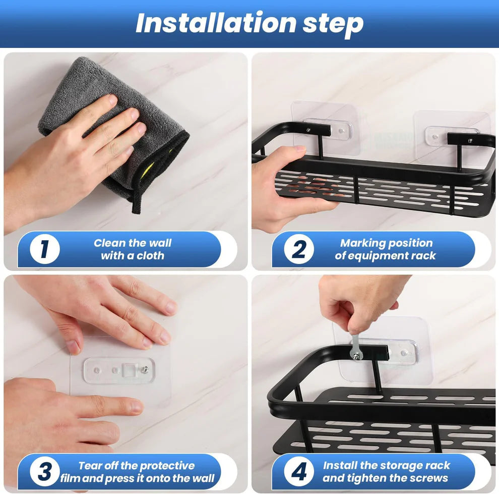 Premium Metal Home & Bathroom Wall Shelf Organiser, Black | Stylish Shelf Kitchen And  Bathroom