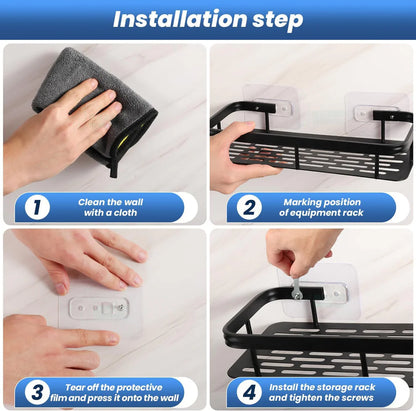 Premium Metal Home & Bathroom Wall Shelf Organiser, Black | Stylish Shelf Kitchen And  Bathroom