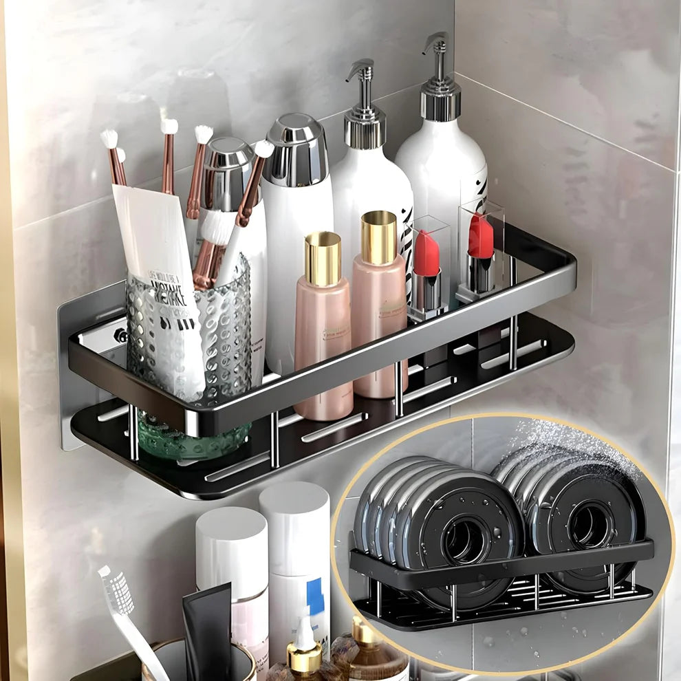 Premium Metal Home & Bathroom Wall Shelf Organiser, Black | Stylish Shelf Kitchen And  Bathroom