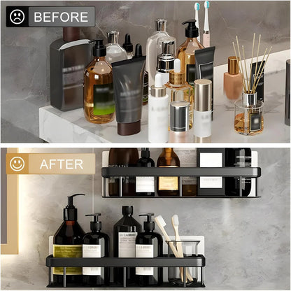Premium Metal Home & Bathroom Wall Shelf Organiser, Black | Stylish Shelf Kitchen And  Bathroom