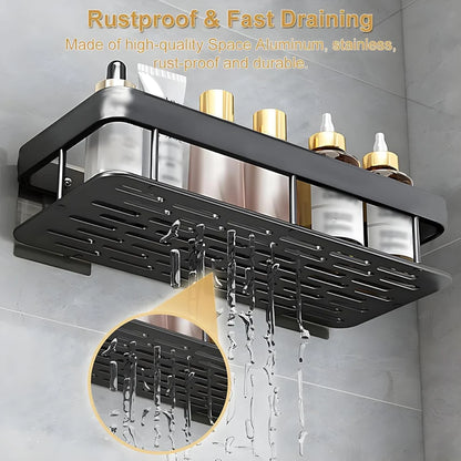 Premium Metal Home & Bathroom Wall Shelf Organiser, Black | Stylish Shelf Kitchen And  Bathroom