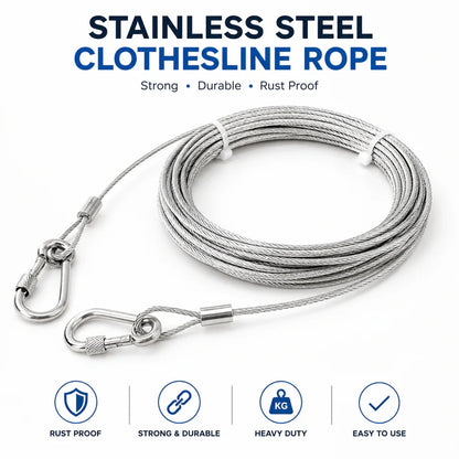 SteelRope™ Stainless Steel Wire Rope Clothesline With Hooks