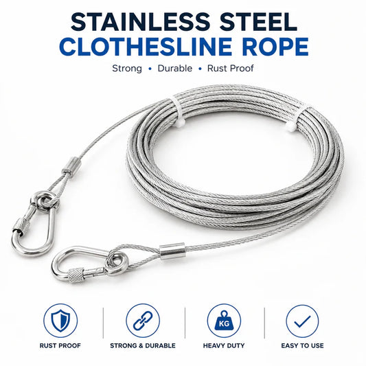SteelRope™ Stainless Steel Wire Rope Clothesline With Hooks