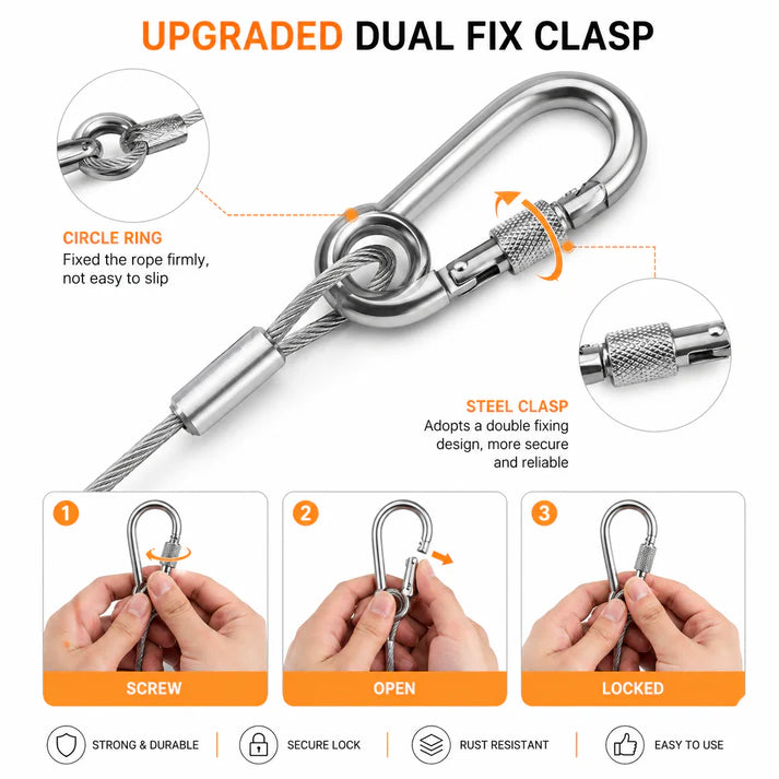 SteelRope™ Stainless Steel Wire Rope Clothesline With Hooks