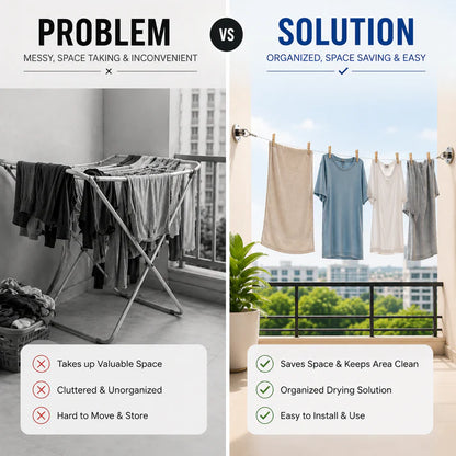 SteelRope™ Stainless Steel Wire Rope Clothesline With Hooks